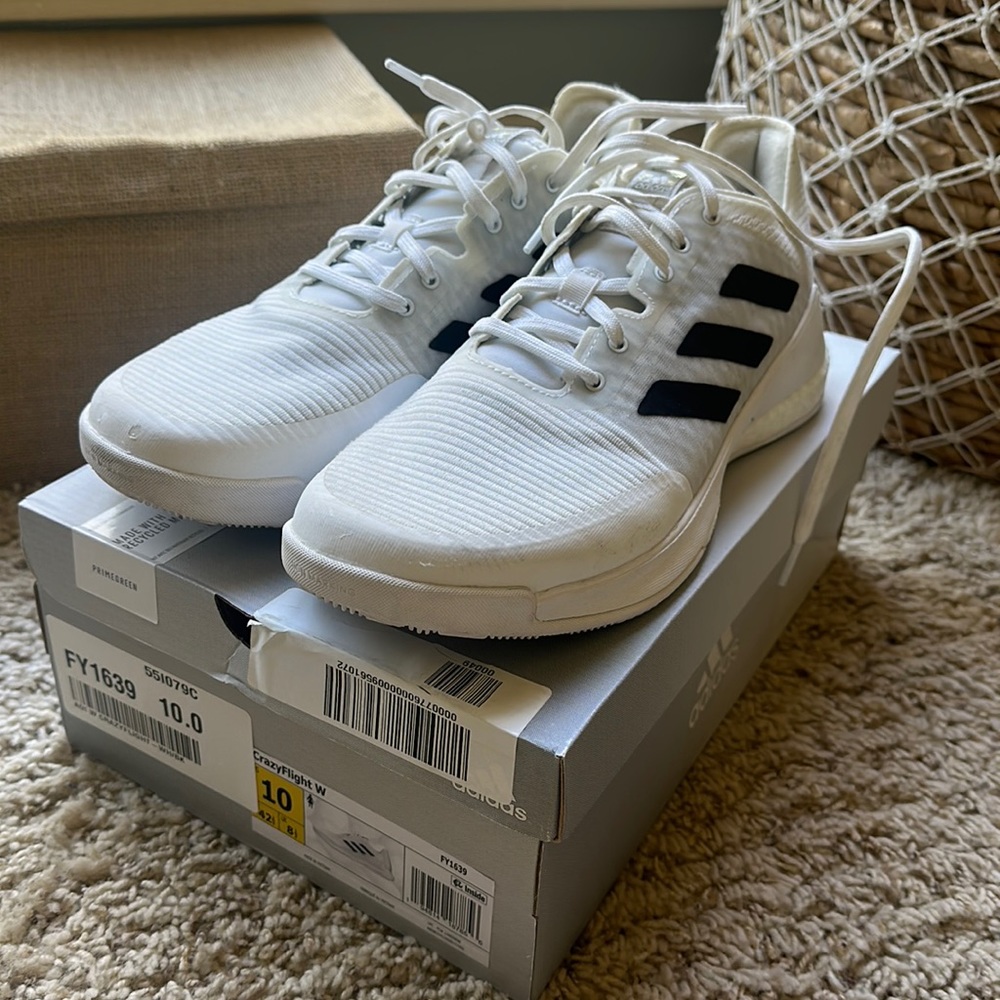 Women’s volleyball shoes. Adidas crazyflight size 10. White with black stripes